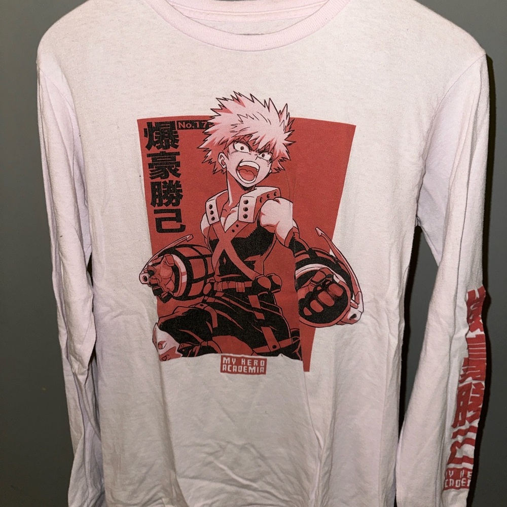 My Hero Academia Katsuki Bakugo Long Sleeve Anime Tee Men’s Small - Pink and Red